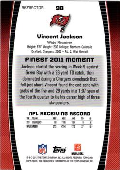 2012 Finest - Prism Refractors #98 Vincent Jackson Back