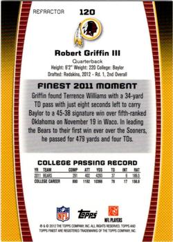 2012 Finest - Prism Refractors #120 Robert Griffin III Back