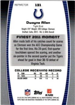 2012 Finest - Prism Refractors #131 Dwayne Allen Back