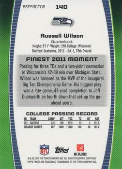 2012 Finest - Prism Refractors #140 Russell Wilson Back