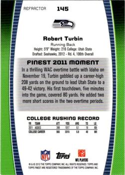 2012 Finest - Prism Refractors #145 Robert Turbin Back