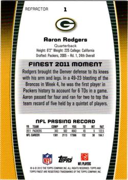 2012 Finest - Refractors #1 Aaron Rodgers Back