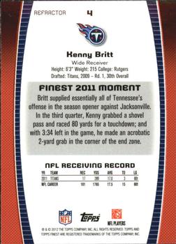 2012 Finest - Refractors #4 Kenny Britt Back