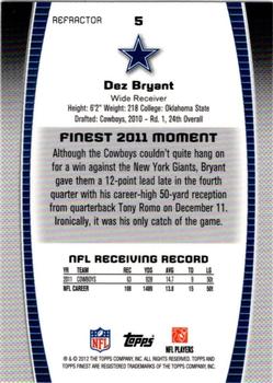 2012 Finest - Refractors #5 Dez Bryant Back