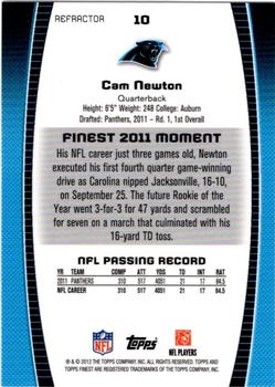 2012 Finest - Refractors #10 Cam Newton Back