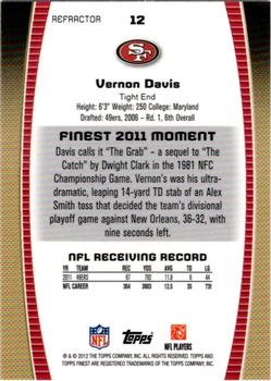 2012 Finest - Refractors #12 Vernon Davis Back
