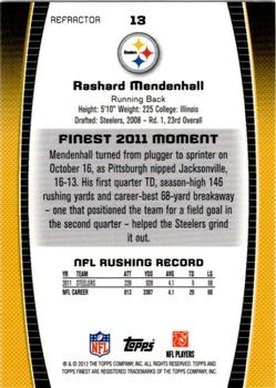 2012 Finest - Refractors #13 Rashard Mendenhall Back