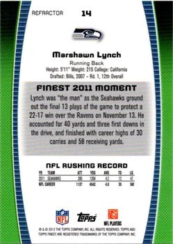 2012 Finest - Refractors #14 Marshawn Lynch Back