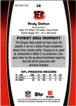 2012 Finest - Refractors #15 Andy Dalton Back