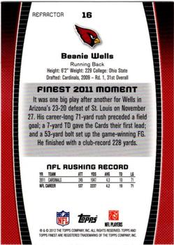 2012 Finest - Refractors #16 Beanie Wells Back