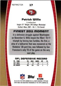 2012 Finest - Refractors #17 Patrick Willis Back