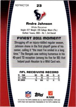 2012 Finest - Refractors #23 Andre Johnson Back