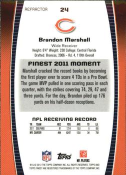 2012 Finest - Refractors #24 Brandon Marshall Back