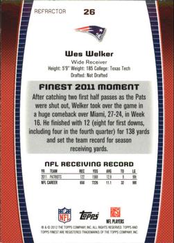 2012 Finest - Refractors #26 Wes Welker Back