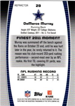 2012 Finest - Refractors #29 DeMarco Murray Back