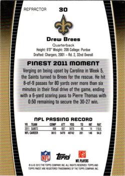 2012 Finest - Refractors #30 Drew Brees Back