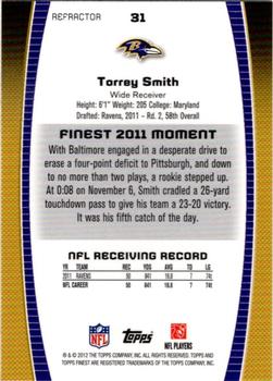 2012 Finest - Refractors #31 Torrey Smith Back