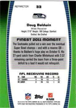 2012 Finest - Refractors #33 Doug Baldwin Back