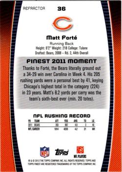 2012 Finest - Refractors #36 Matt Forte Back