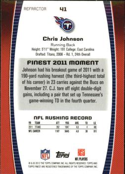 2012 Finest - Refractors #41 Chris Johnson Back