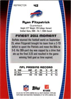 2012 Finest - Refractors #42 Ryan Fitzpatrick Back