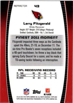 2012 Finest - Refractors #43 Larry Fitzgerald Back