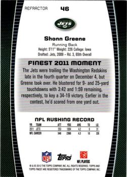2012 Finest - Refractors #46 Shonn Greene Back