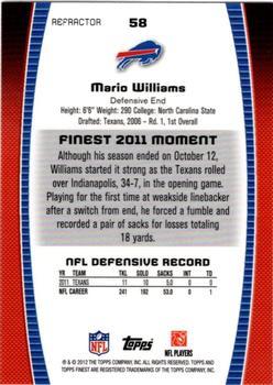 2012 Finest - Refractors #58 Mario Williams Back