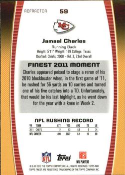 2012 Finest - Refractors #59 Jamaal Charles Back