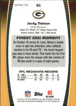2012 Finest - Refractors #61 Jordy Nelson Back