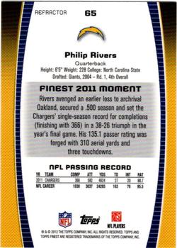 2012 Finest - Refractors #65 Philip Rivers Back
