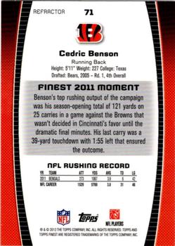 2012 Finest - Refractors #71 Cedric Benson Back