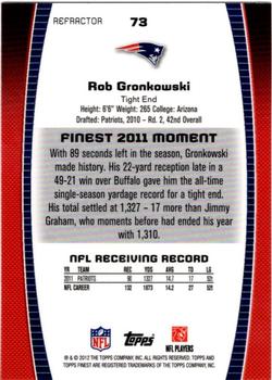 2012 Finest - Refractors #73 Rob Gronkowski Back