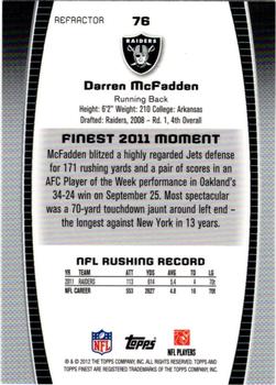 2012 Finest - Refractors #76 Darren McFadden Back