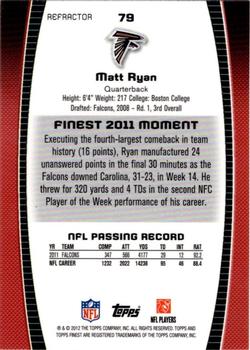 2012 Finest - Refractors #79 Matt Ryan Back