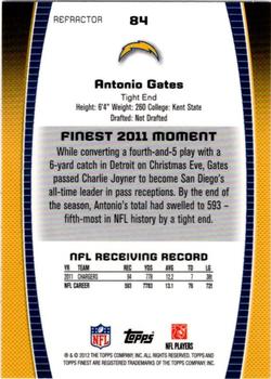 2012 Finest - Refractors #84 Antonio Gates Back