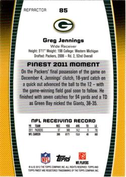 2012 Finest - Refractors #85 Greg Jennings Back