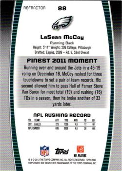 2012 Finest - Refractors #88 LeSean McCoy Back