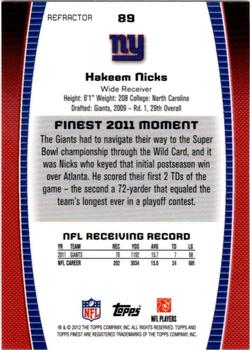 2012 Finest - Refractors #89 Hakeem Nicks Back