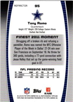 2012 Finest - Refractors #95 Tony Romo Back