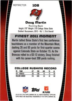 2012 Finest - Refractors #108 Doug Martin Back
