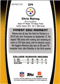 2012 Finest - Refractors #114 Chris Rainey Back