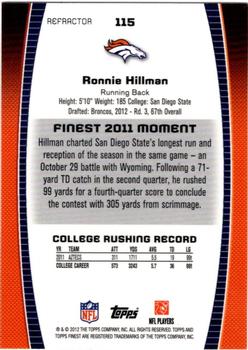 2012 Finest - Refractors #115 Ronnie Hillman Back