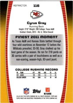 2012 Finest - Refractors #116 Cyrus Gray Back