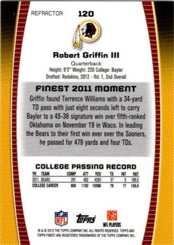 2012 Finest - Refractors #120 Robert Griffin III Back