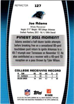 2012 Finest - Refractors #127 Joe Adams Back