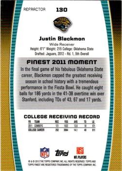 2012 Finest - Refractors #130 Justin Blackmon Back