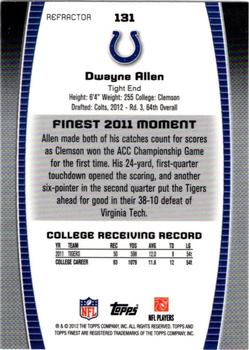 2012 Finest - Refractors #131 Dwayne Allen Back