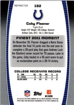 2012 Finest - Refractors #132 Coby Fleener Back