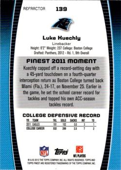 2012 Finest - Refractors #139 Luke Kuechly Back
